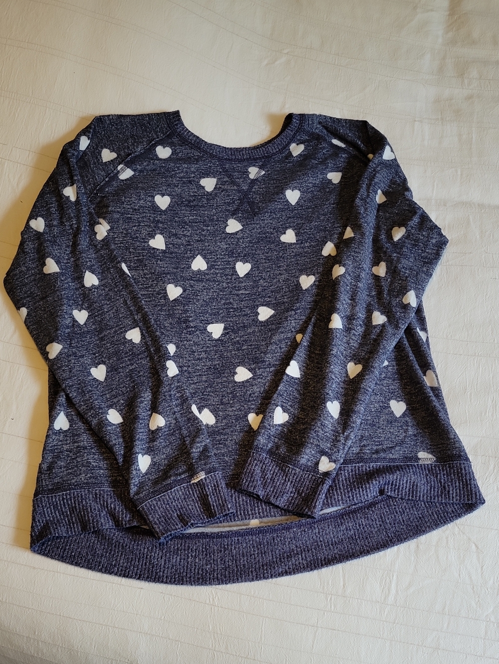 Lucky Brand Blue Knit Sweater with White Hearts